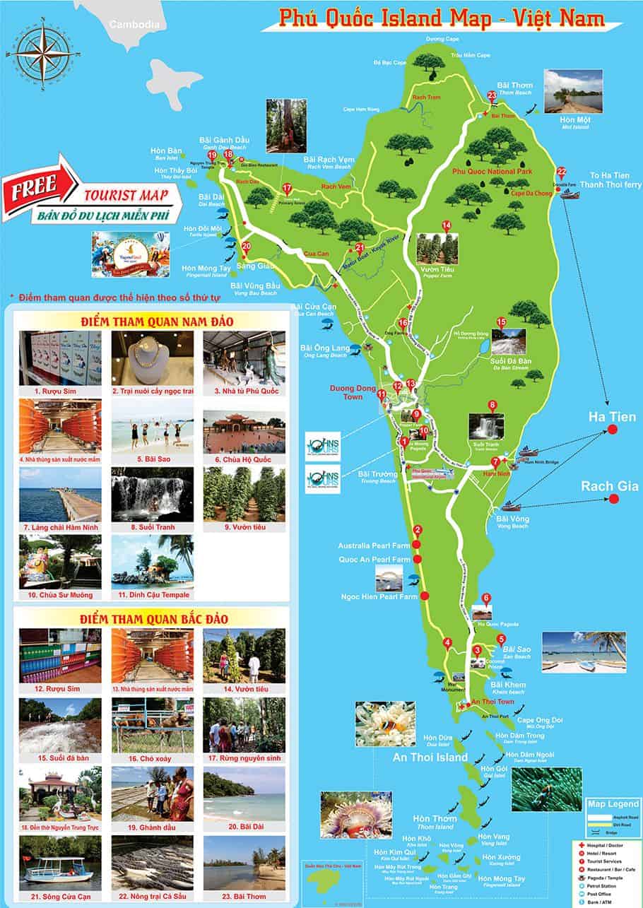 Bản đồ các địa điểm vui chơi tại Phú Quốc Bản đồ các địa điểm vui chơi tại Phú Quốc