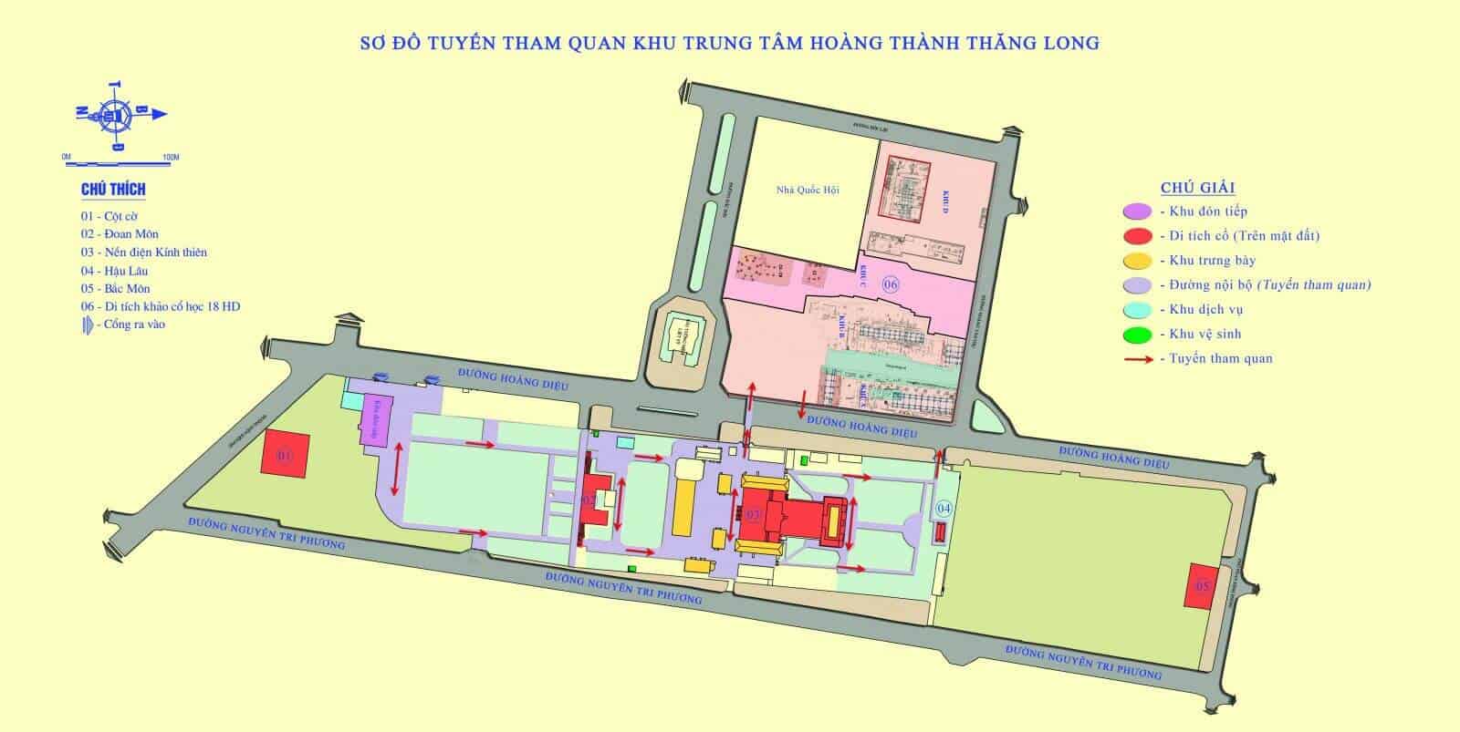 sơ đồ tuyến tham quan Hoàng Thành Thăng Long