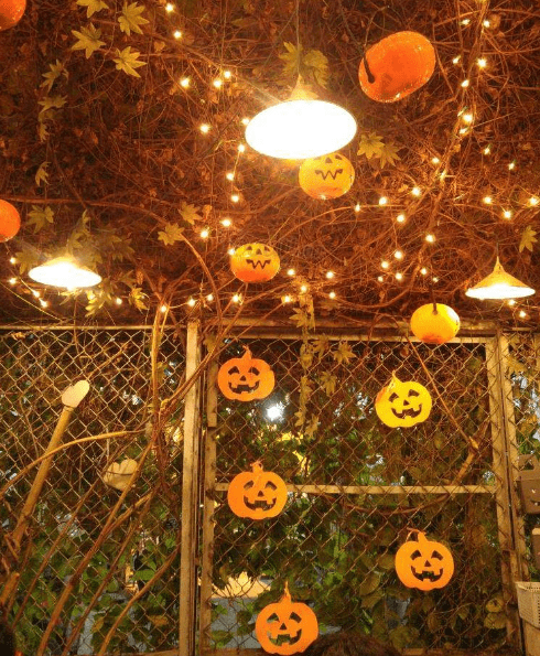 Bí ngô, mạng nhện... (ảnh sưu tầm) quán décor Halloween ở Sài Gòn