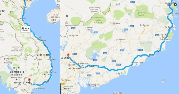 Tuyến đường bộ từ Hà Nội đến địa đạo Củ Chi (sưu tầm) kinh nghiệm du lịch địa đạo củ chi