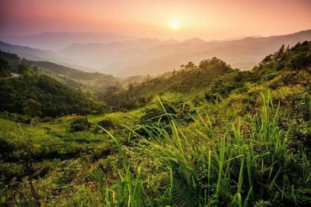 Từng giọt nắng lẻn lỏi qua màn sương ám hồng một góc trời